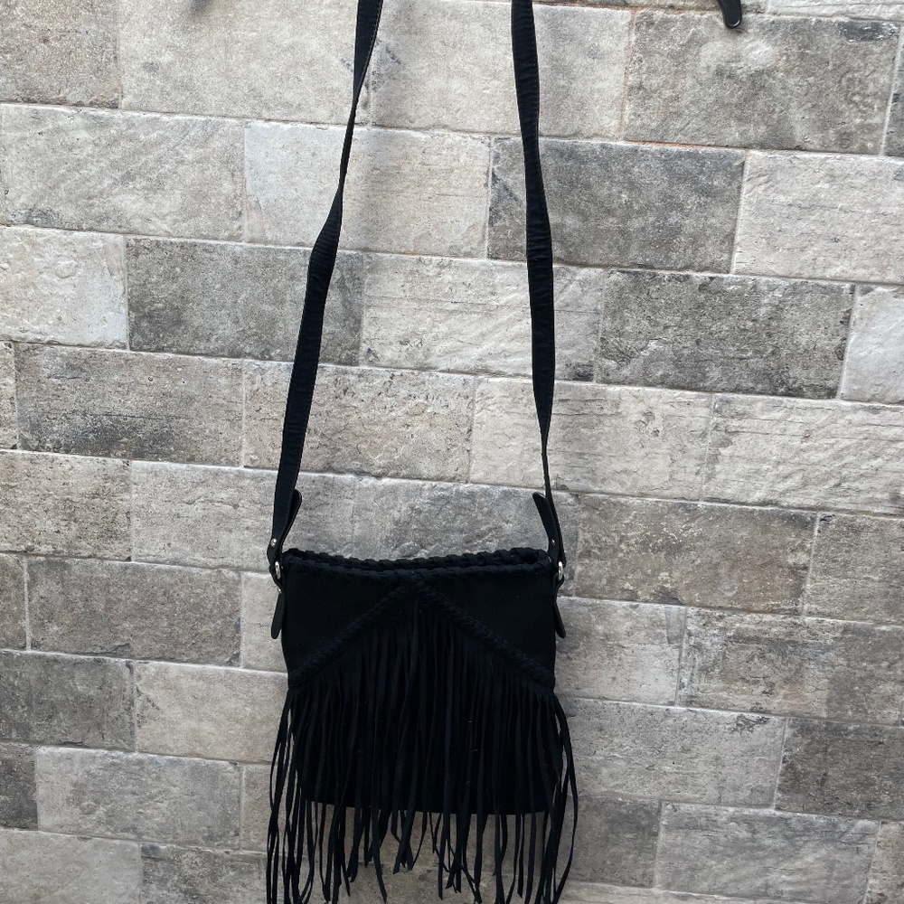 ❤️ EXPRESS BLACK SUEDE FRINGE CROSSBODY SHOULDER BAG PURSE